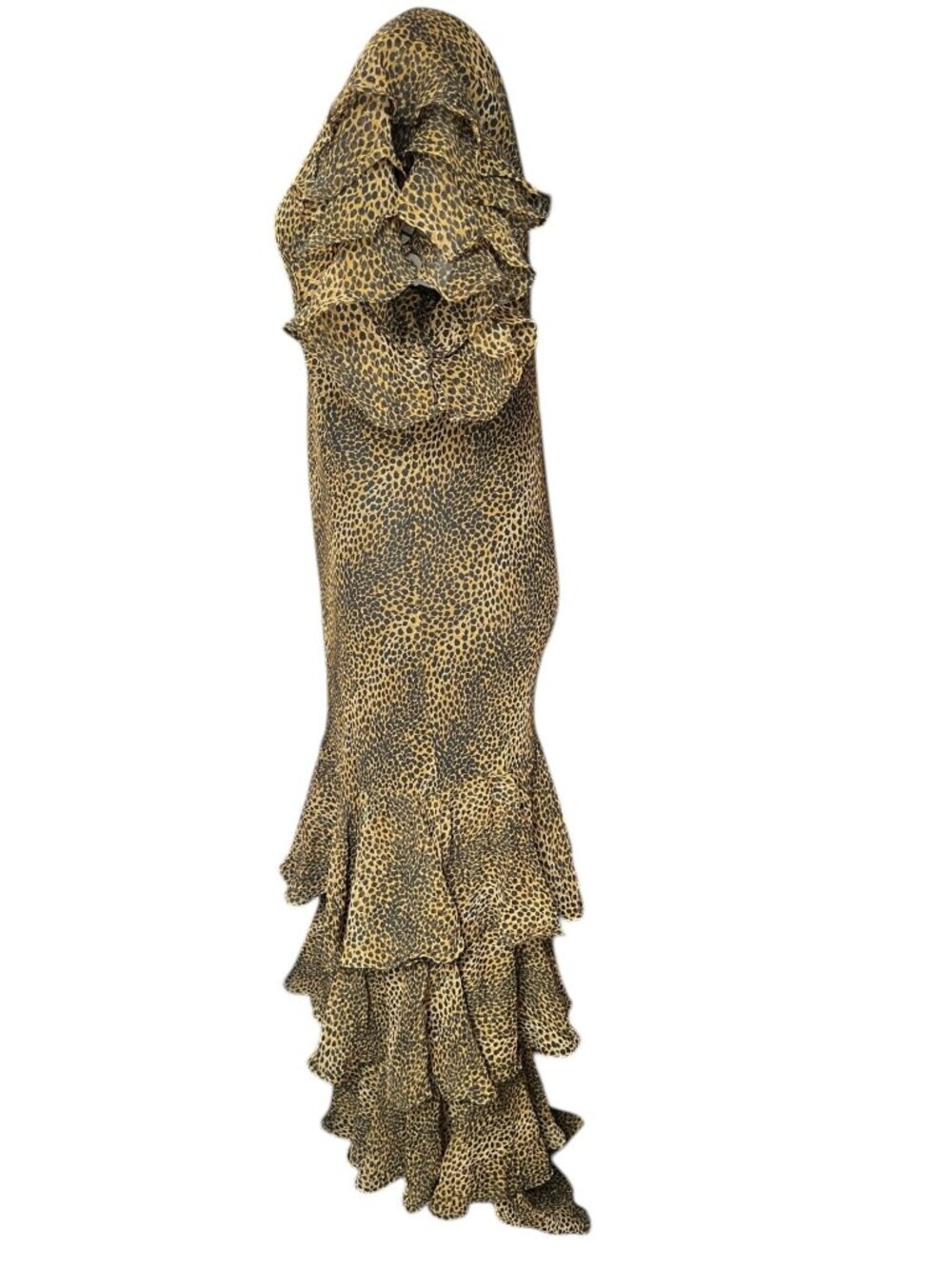 Shape FX By Newport News Womens Dress Size 3X Tan Black Cheetah Ruffle Maxi - Picture 6 of 8